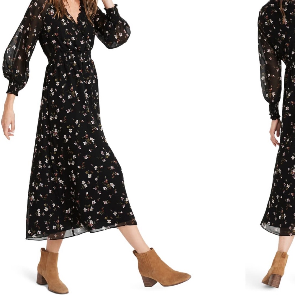 Madewell Georgette Smocked Midi In Backyard Blooms